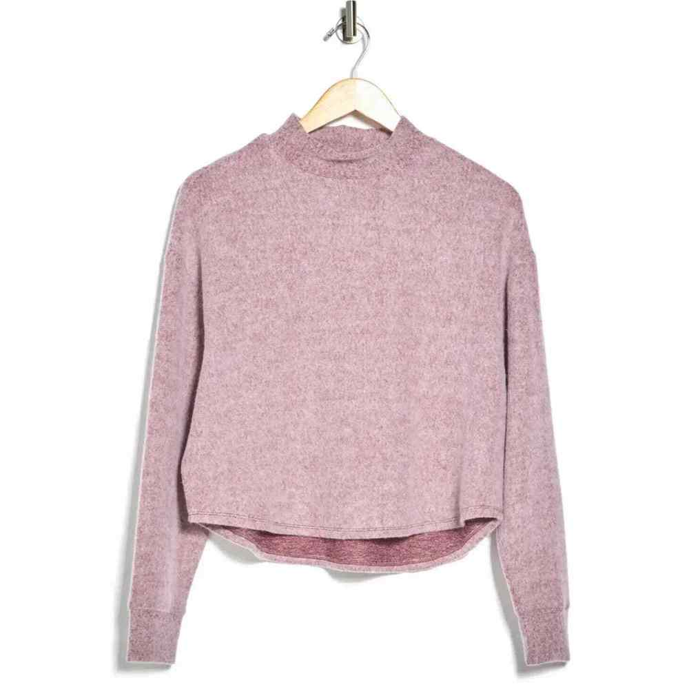 Socialite Brushed Knit Mock Neck Wine Red Long Sleeve Top